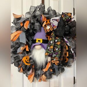 Halloween , Handmade Fall Mesh Trick Or Treat,  Door Wreath, Primitive Pumpkin
